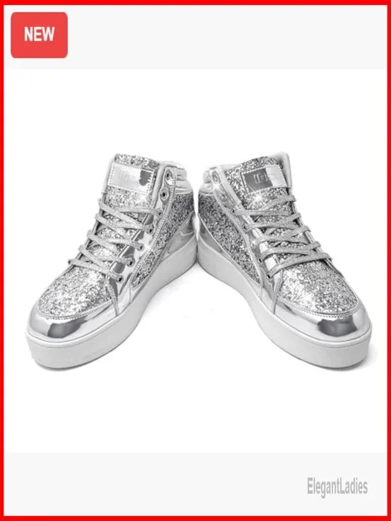 Women's Platform Glitter Sneakers High Top Sparkly Dressy Sequin Metallic - Picture 2 of 7